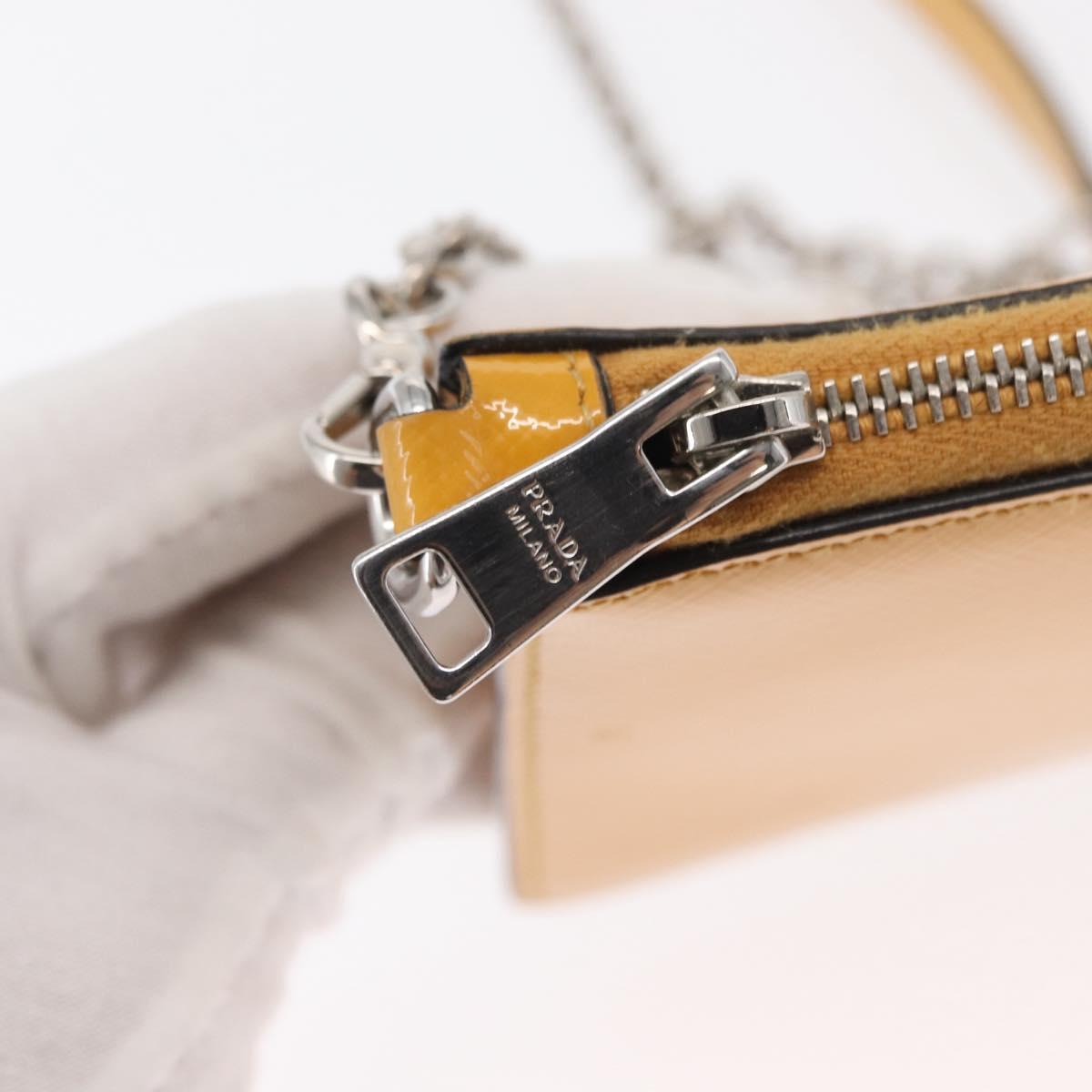 PRADA Chain Shoulder Bag Safiano leather Yellow Silver Auth 164207