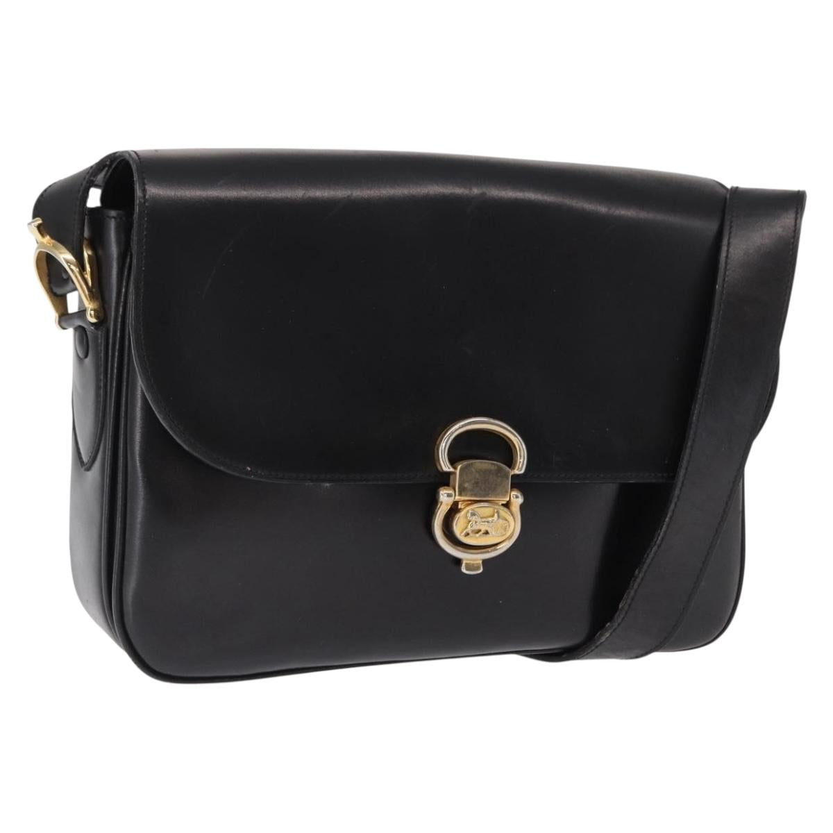 CELINE Shoulder Bag Leather Brown Gold Auth 164208