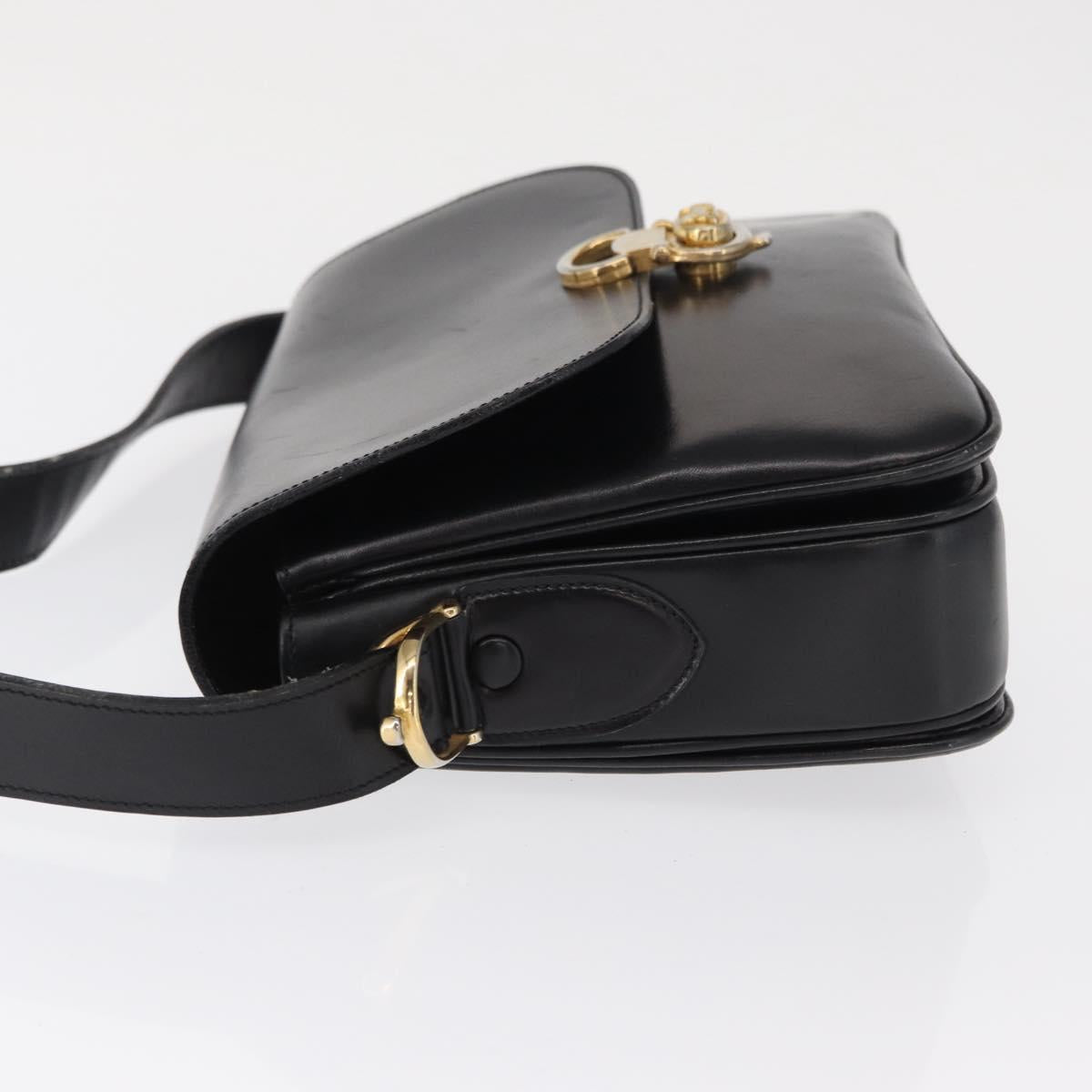 CELINE Shoulder Bag Leather Brown Gold Auth 164208