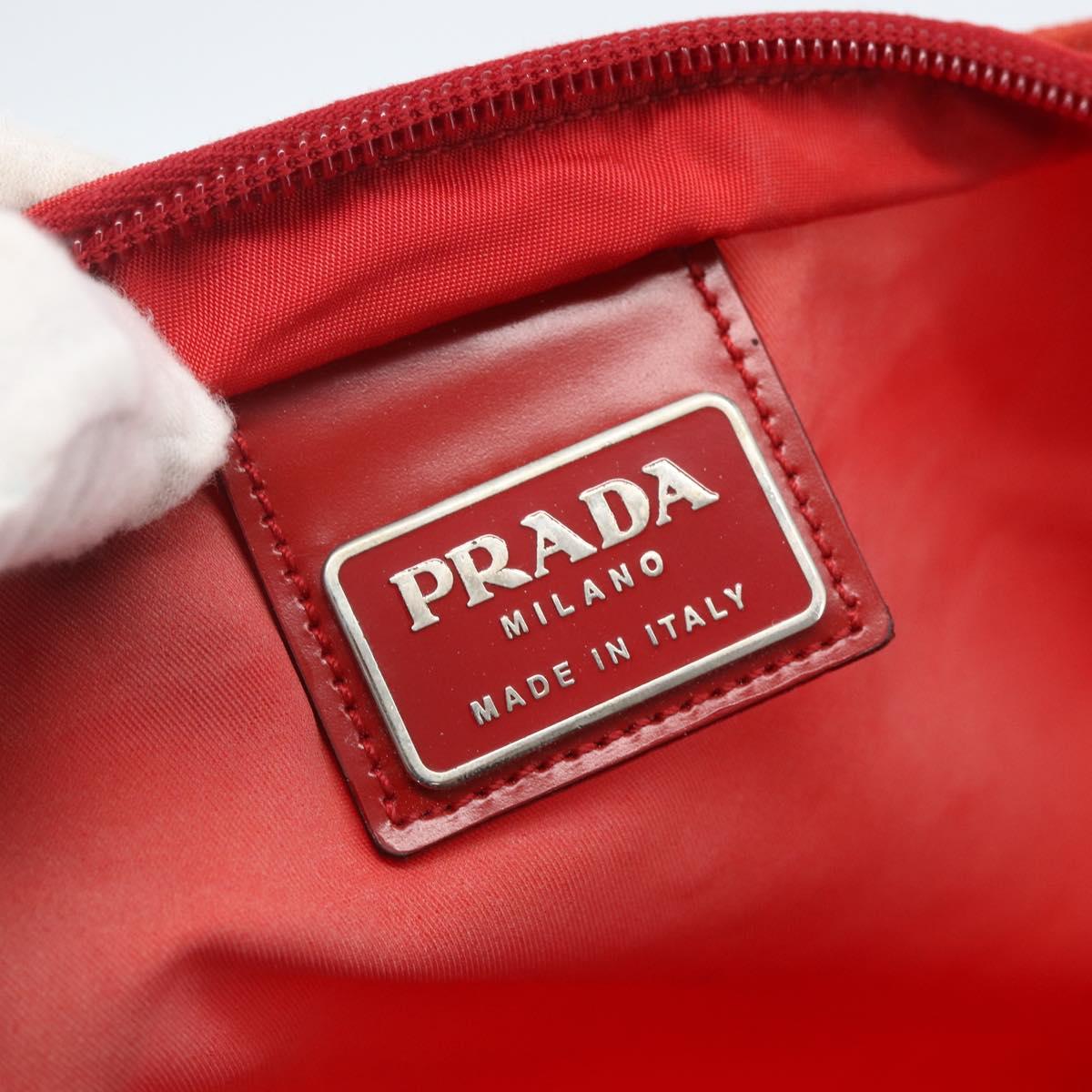PRADA Shoulder Bag Nylon Red Silver Auth 164209