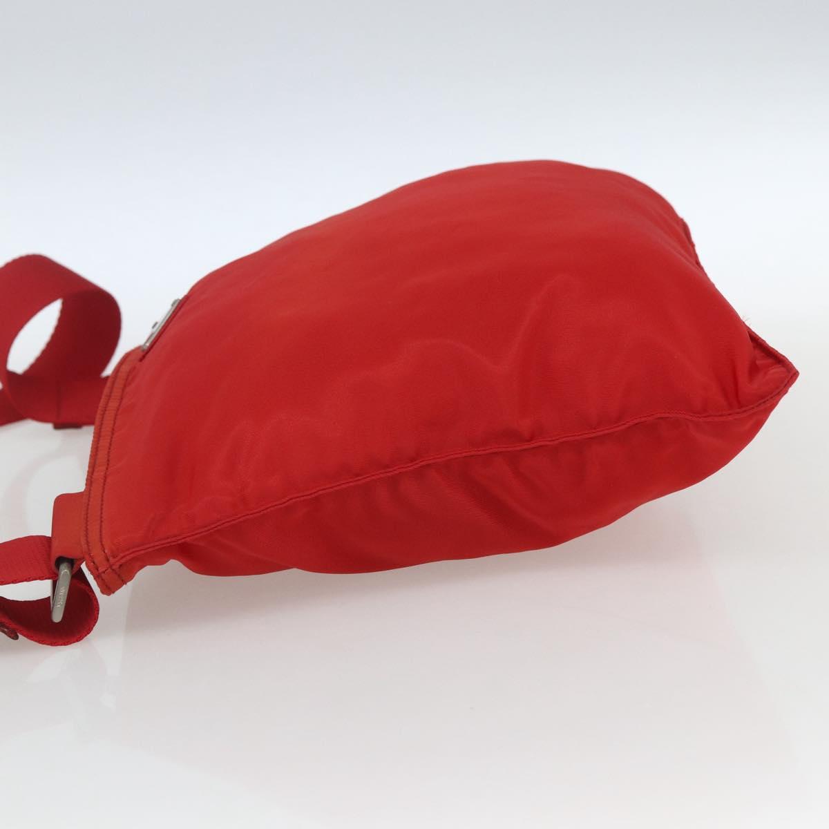 PRADA Shoulder Bag Nylon Red Silver Auth 164209