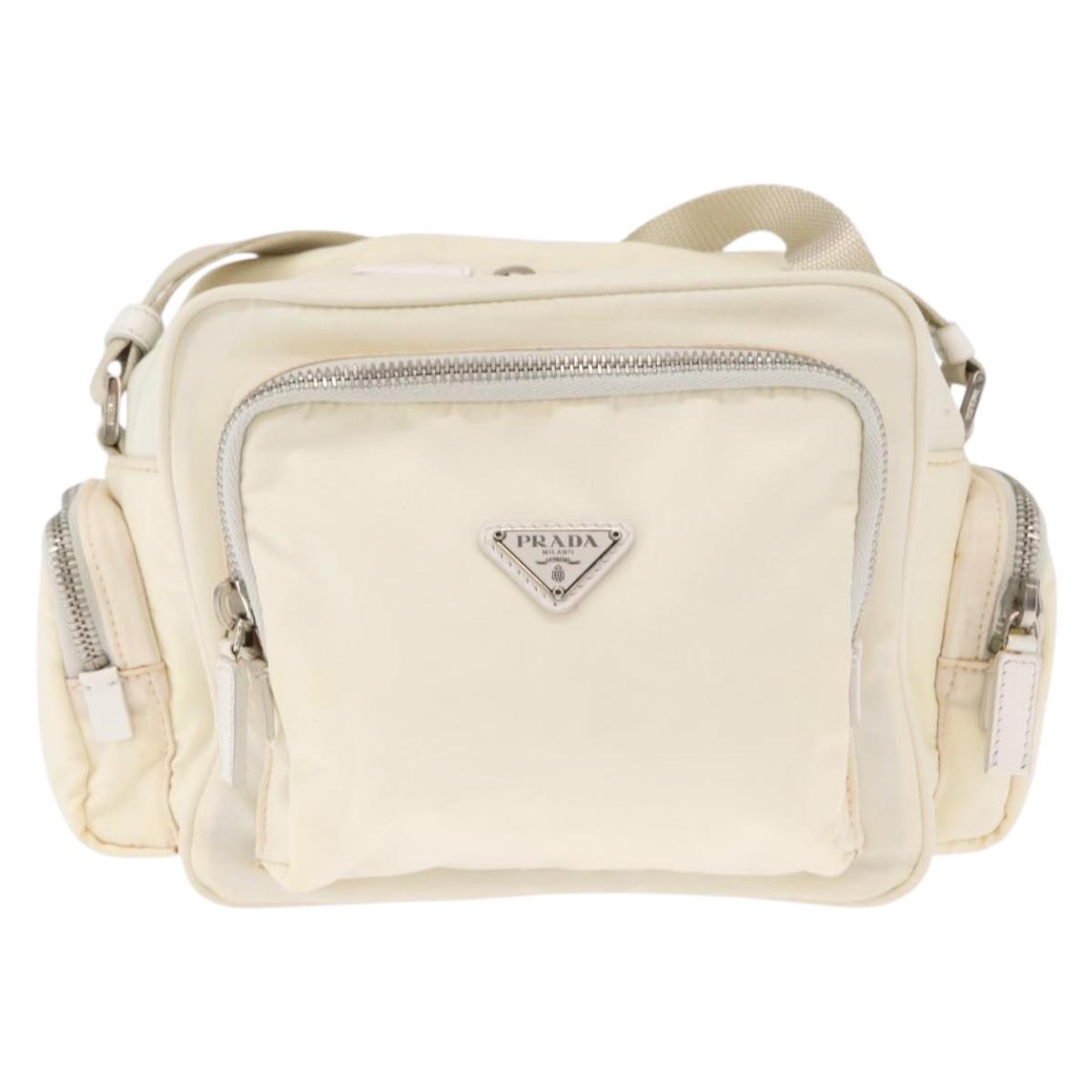 PRADA Shoulder Bag Nylon White Silver Auth 164214