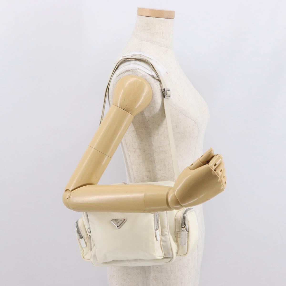 PRADA Shoulder Bag Nylon White Silver Auth 164214