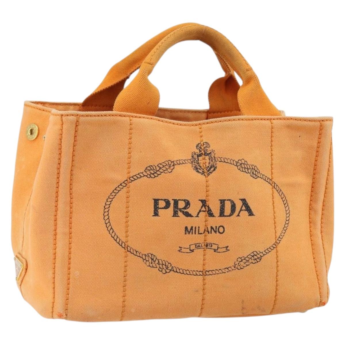 PRADA Canapa PM Hand Bag Canvas Orange Gold Auth 164219