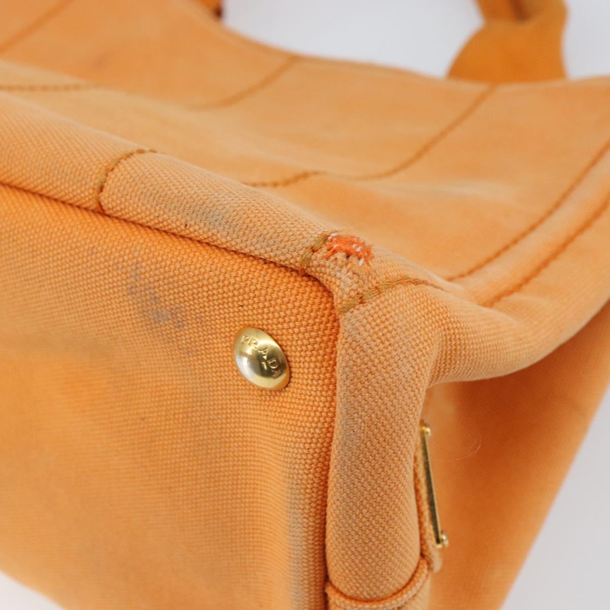 PRADA Canapa PM Hand Bag Canvas Orange Gold Auth 164219