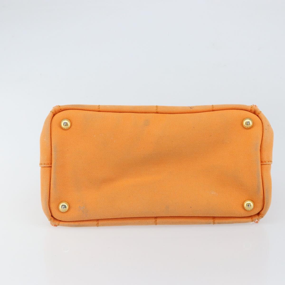 PRADA Canapa PM Hand Bag Canvas Orange Gold Auth 164219