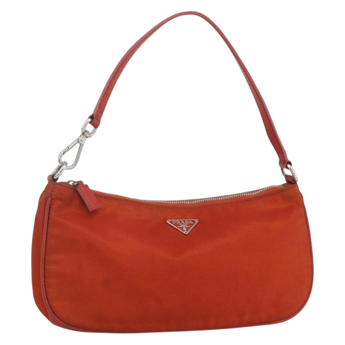 PRADA Accessory Pouch Nylon Orange Silver Auth 164220