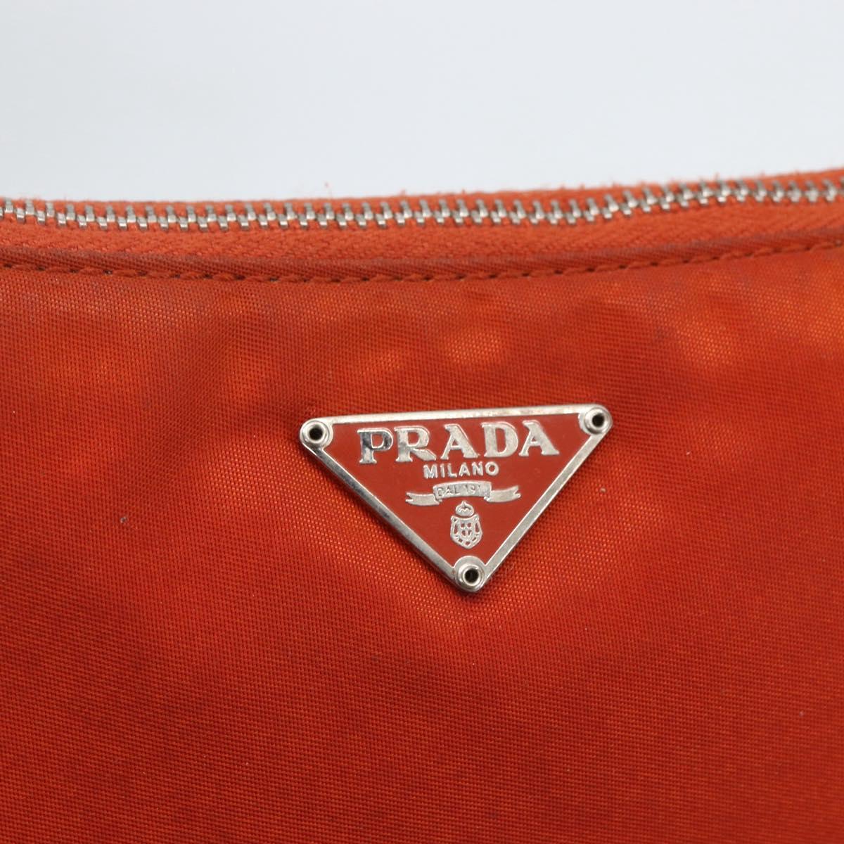 PRADA Accessory Pouch Nylon Orange Silver Auth 164220