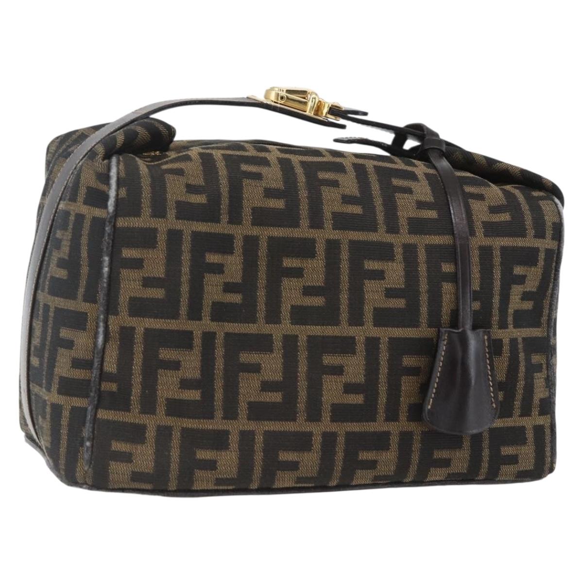 FENDI Zucca Canvas Vanity Pouch Black Brown Auth 164221