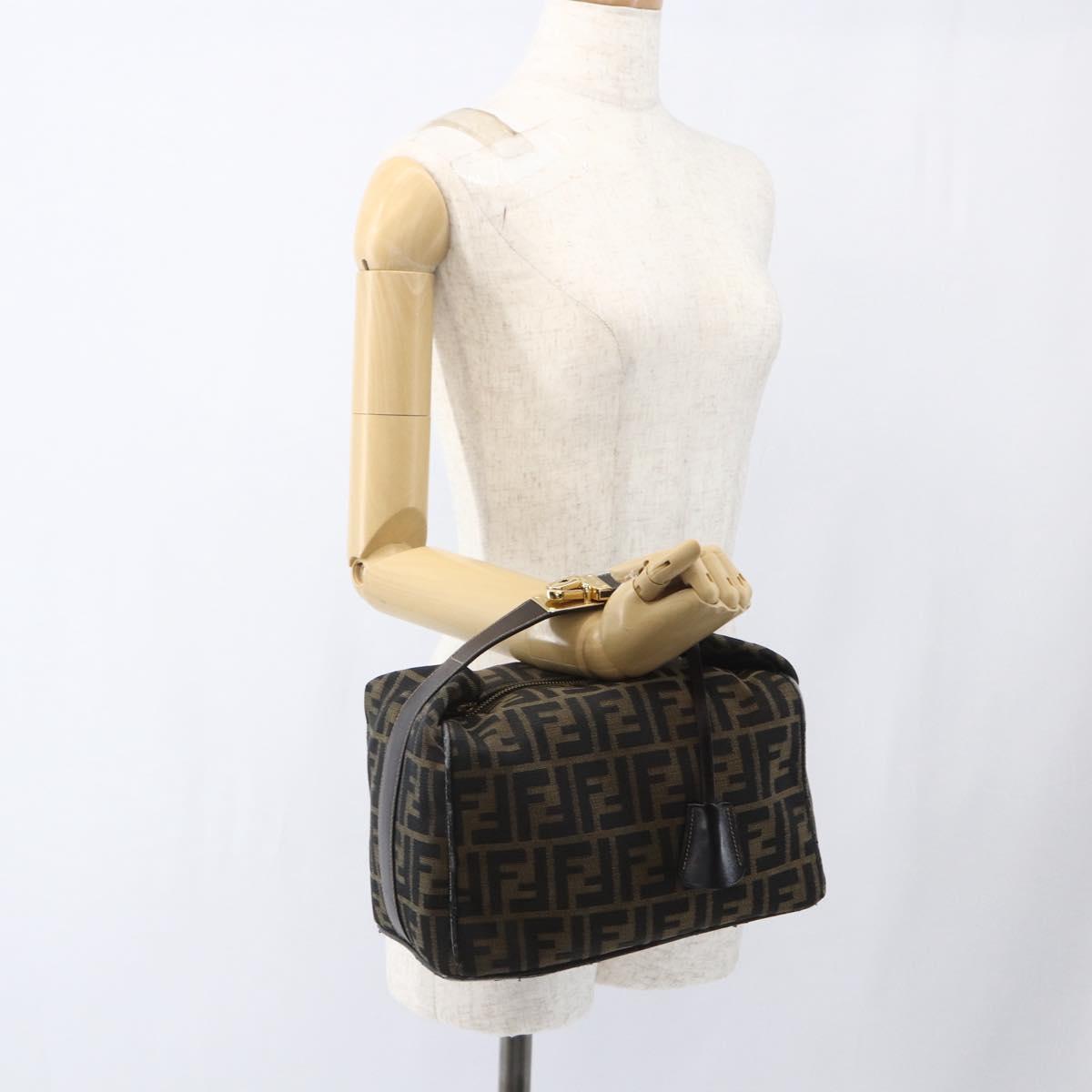FENDI Zucca Canvas Vanity Pouch Black Brown Auth 164221