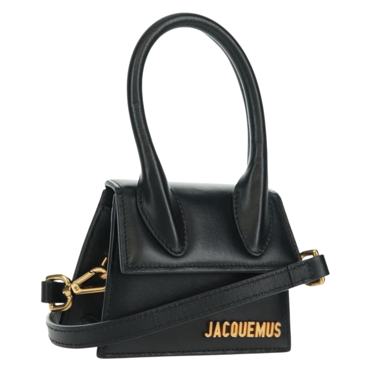 JACQUEMUS Chiquito Hand Bag Leather 2way Black Gold Auth 164223M