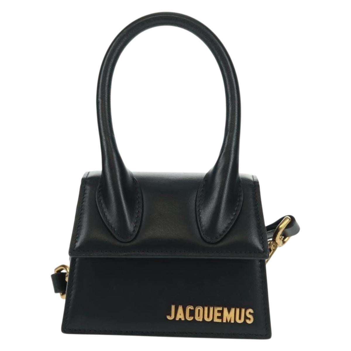 JACQUEMUS Chiquito Hand Bag Leather 2way Black Gold Auth 164223M