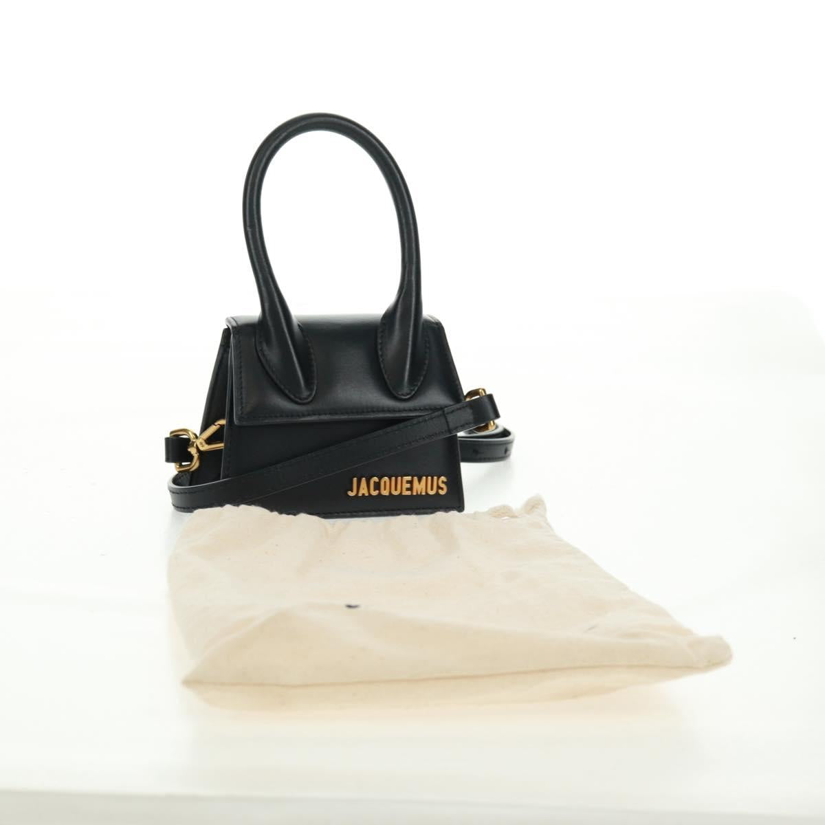 JACQUEMUS Chiquito Hand Bag Leather 2way Black Gold Auth 164223M
