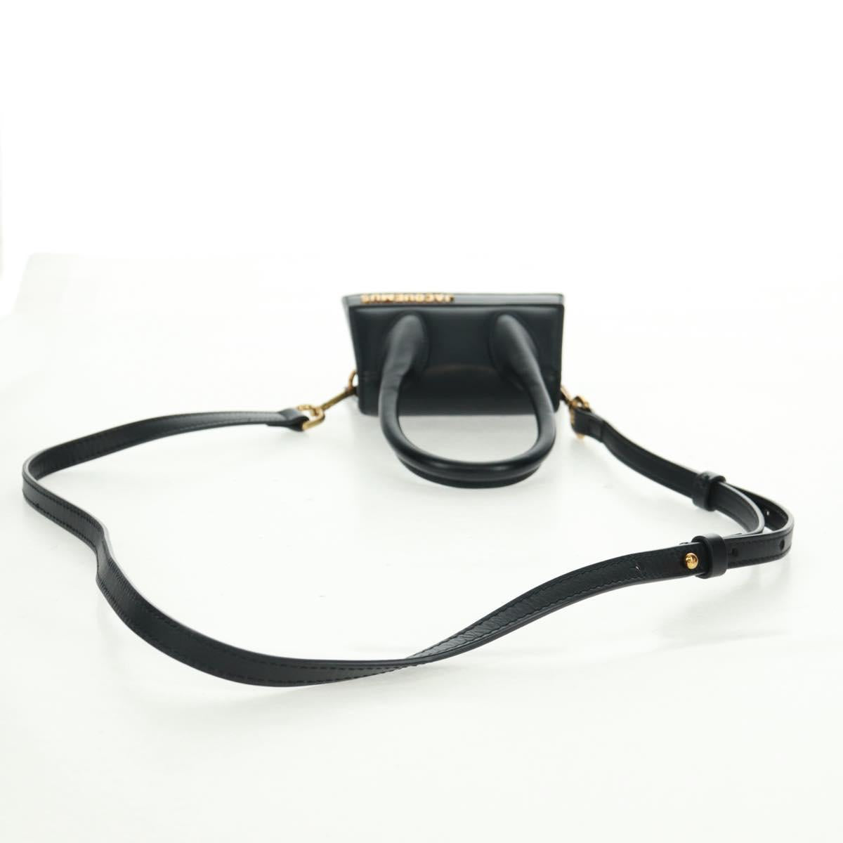JACQUEMUS Chiquito Hand Bag Leather 2way Black Gold Auth 164223M
