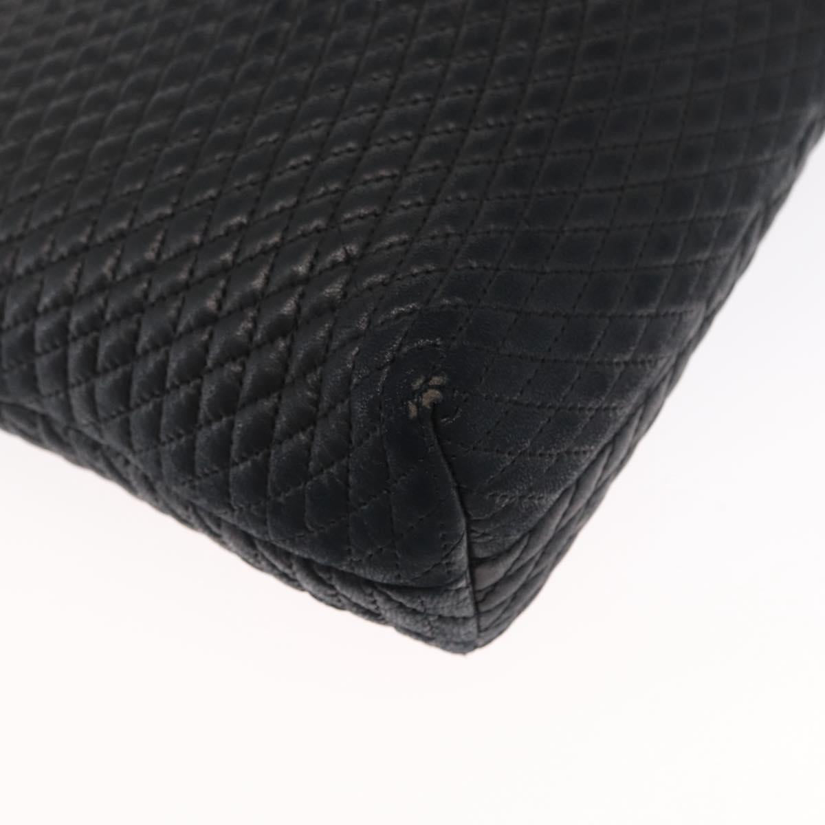 BALLY Quilted Chain Shoulder Bag Leather Black Gold Auth 164225