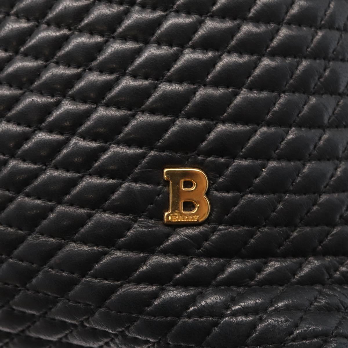 BALLY Quilted Chain Shoulder Bag Leather Black Gold Auth 164225