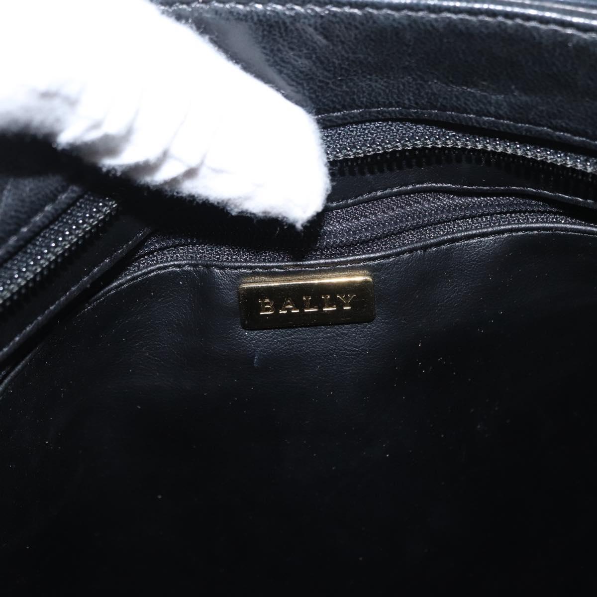 BALLY Quilted Chain Shoulder Bag Leather Black Gold Auth 164225