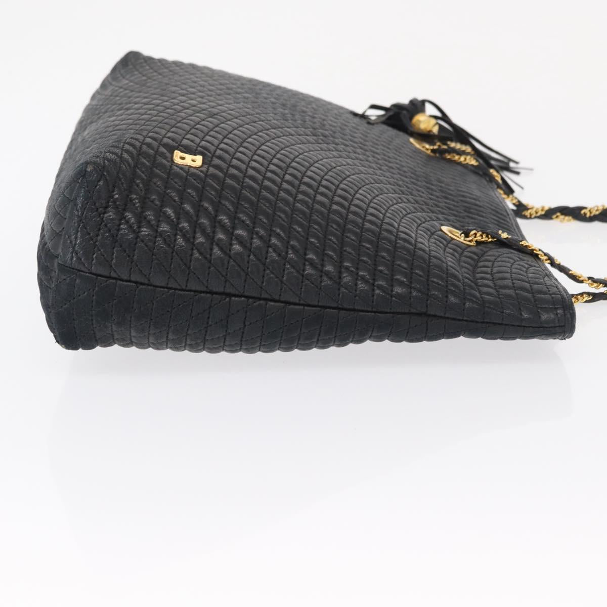 BALLY Quilted Chain Shoulder Bag Leather Black Gold Auth 164225