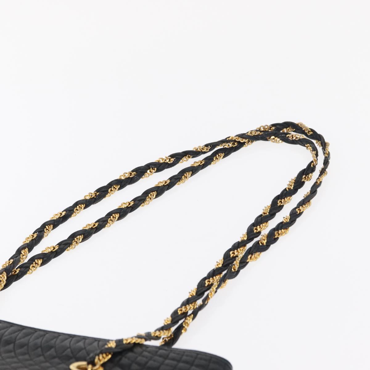 BALLY Quilted Chain Shoulder Bag Leather Black Gold Auth 164225