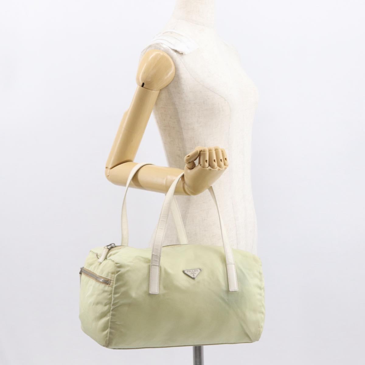 PRADA Hand Bag Nylon Ivory Silver Auth 164232