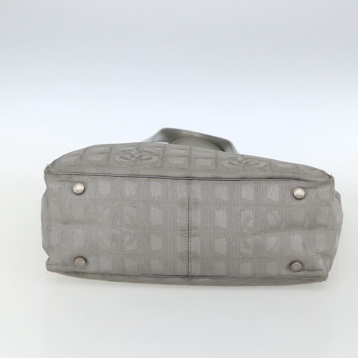 CHANEL New Travel line Tote Bag Silver CC Auth 164236
