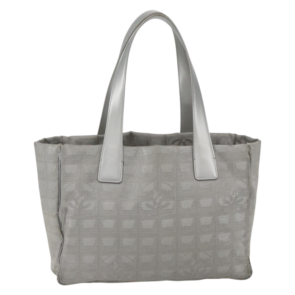 CHANEL New Travel line Tote Bag Silver CC Auth 164236