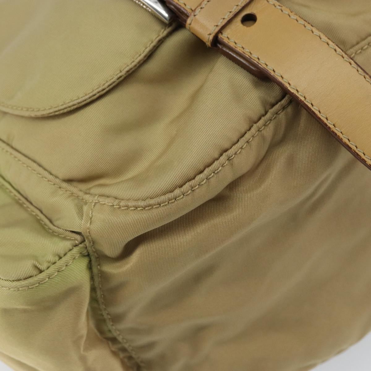 PRADA Shoulder Bag Nylon Beige Silver Auth 164243