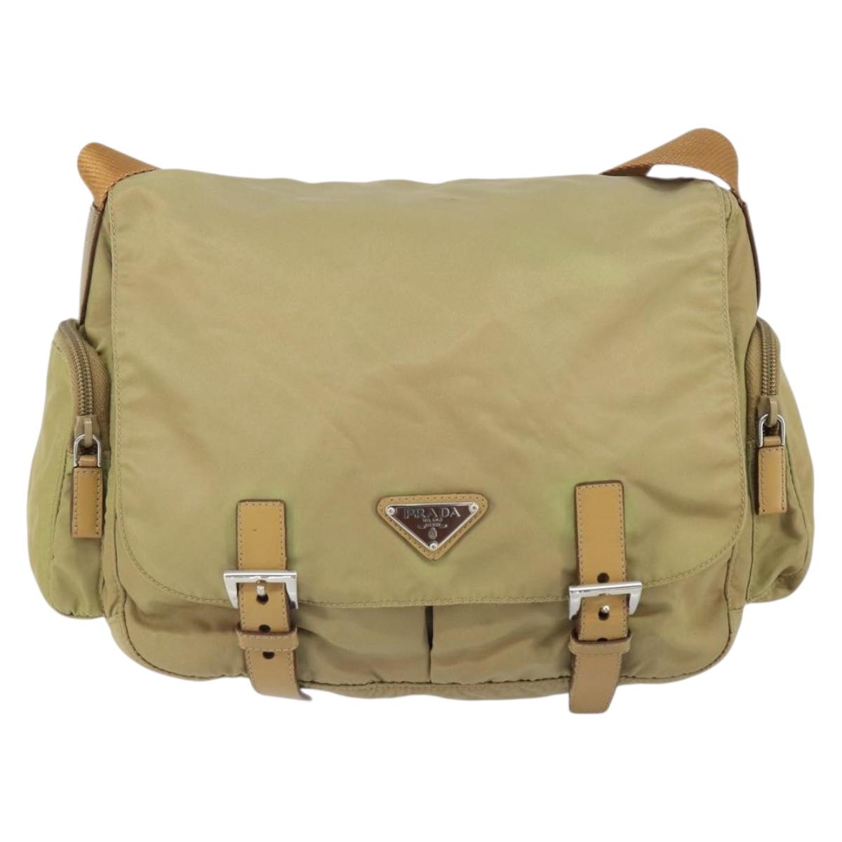 PRADA Shoulder Bag Nylon Beige Silver Auth 164243