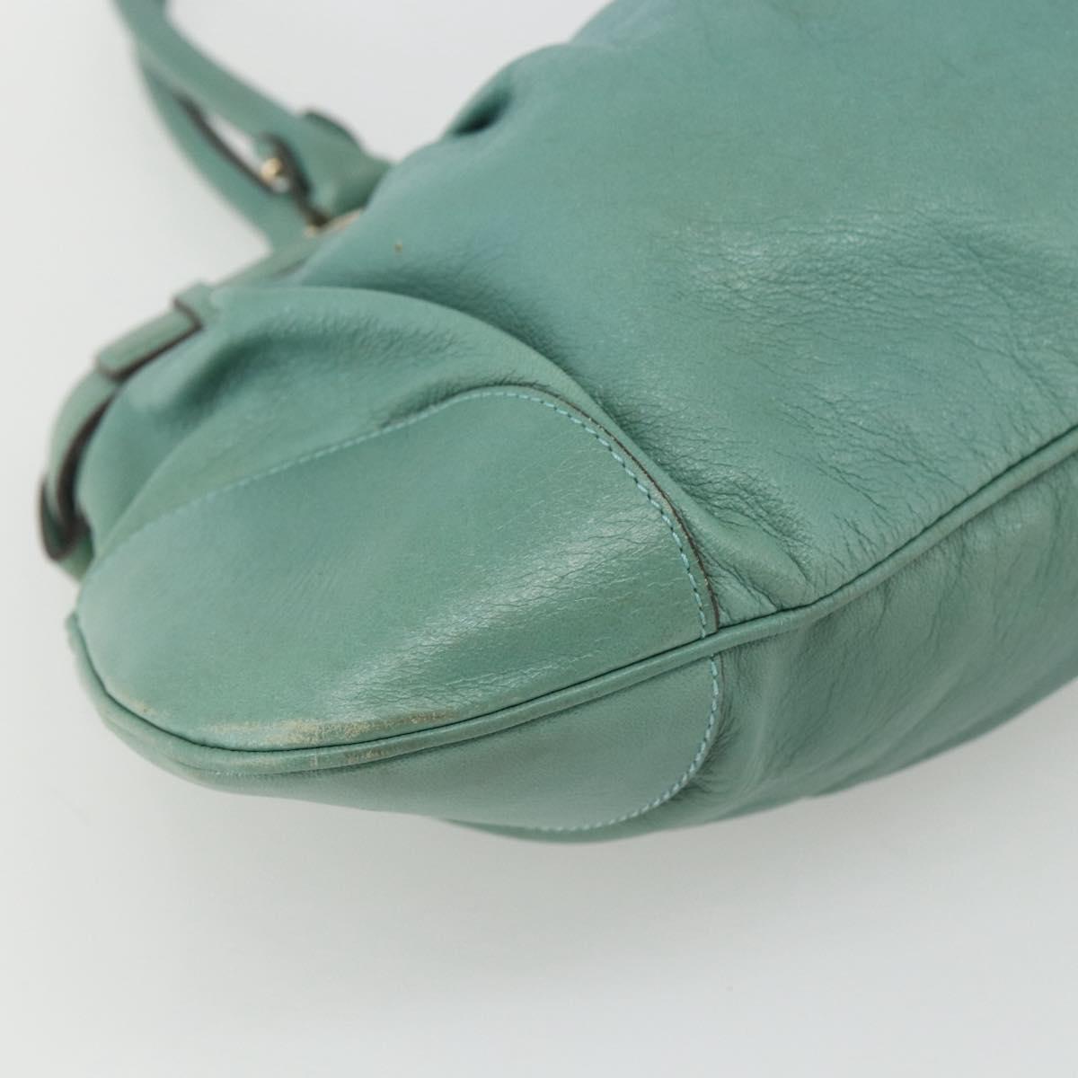Salvatore Ferragamo Gancini Hand Bag Leather Gold Emerald Green Auth 164248