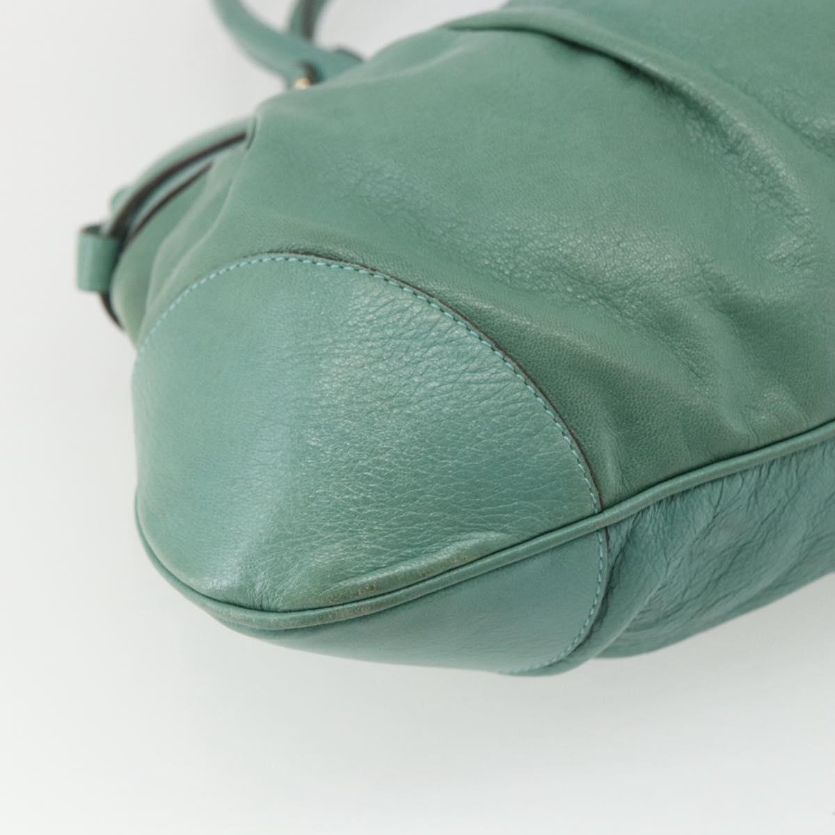 Salvatore Ferragamo Gancini Hand Bag Leather Gold Emerald Green Auth 164248