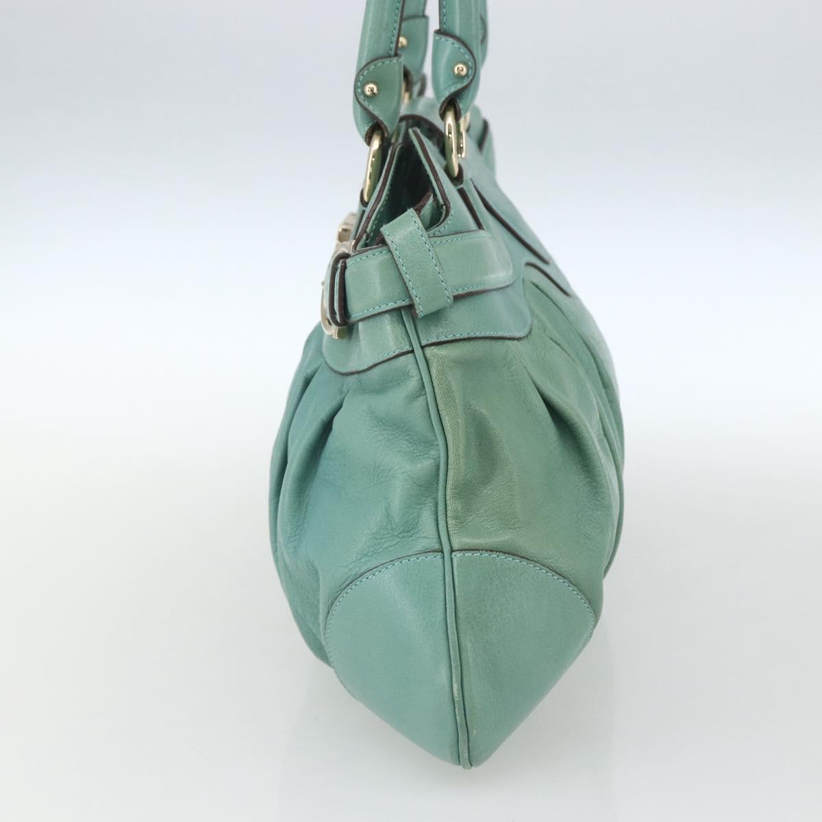 Salvatore Ferragamo Gancini Hand Bag Leather Gold Emerald Green Auth 164248