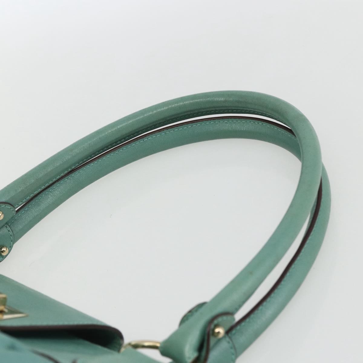 Salvatore Ferragamo Gancini Hand Bag Leather Gold Emerald Green Auth 164248