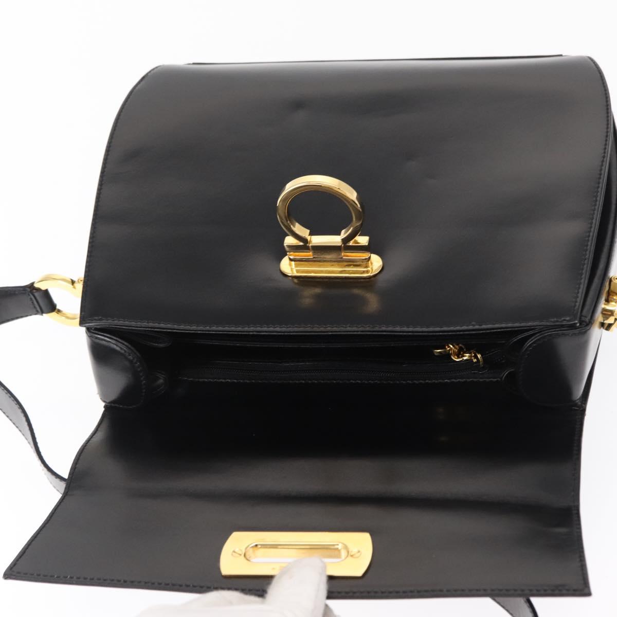 Salvatore Ferragamo Gancini Shoulder Bag Leather Black Gold Auth 164257