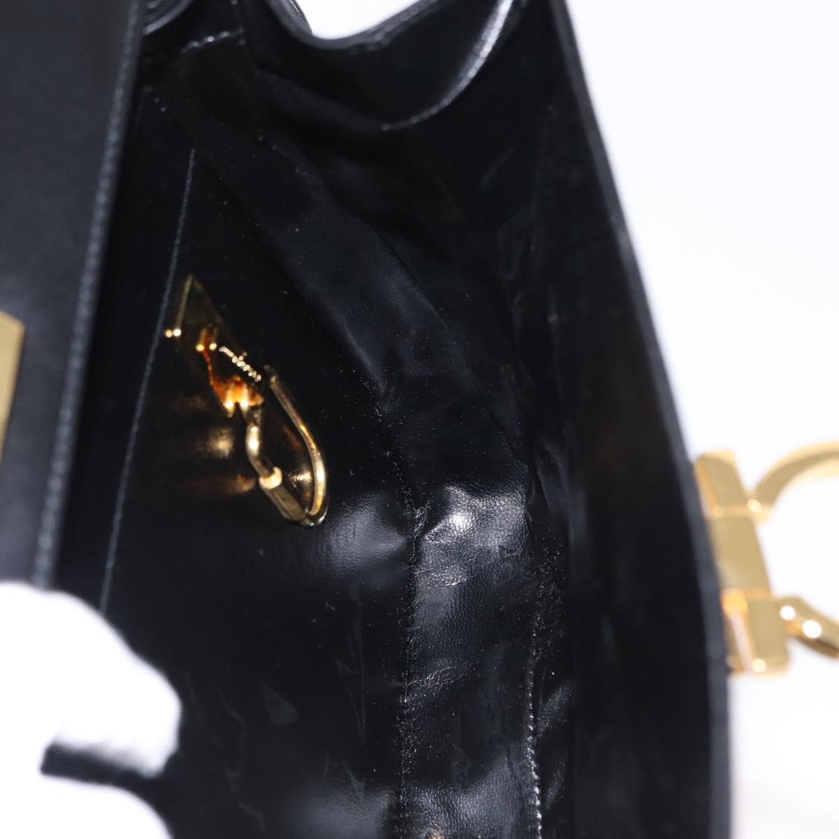 Salvatore Ferragamo Gancini Shoulder Bag Leather Black Gold Auth 164257