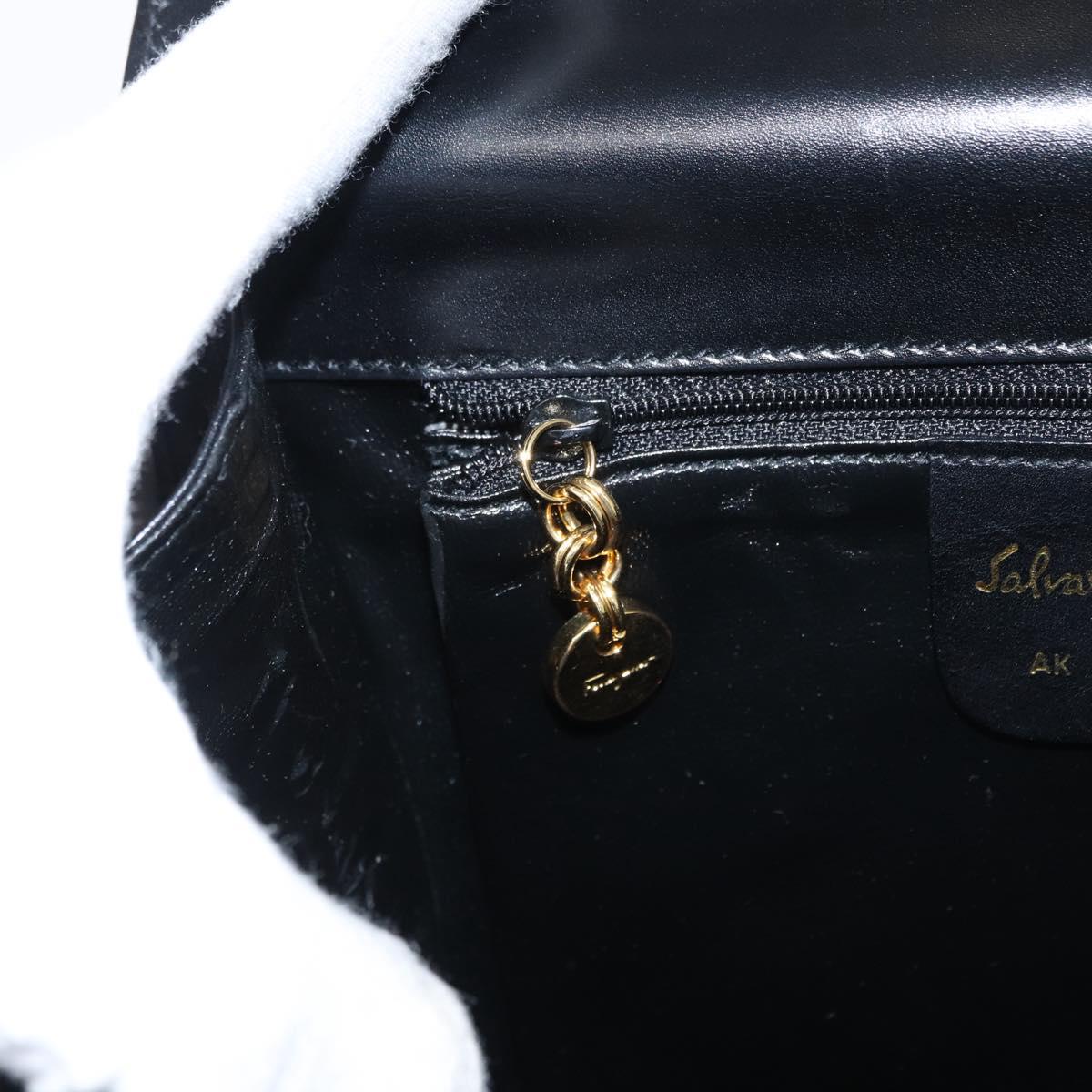 Salvatore Ferragamo Gancini Shoulder Bag Leather Black Gold Auth 164257