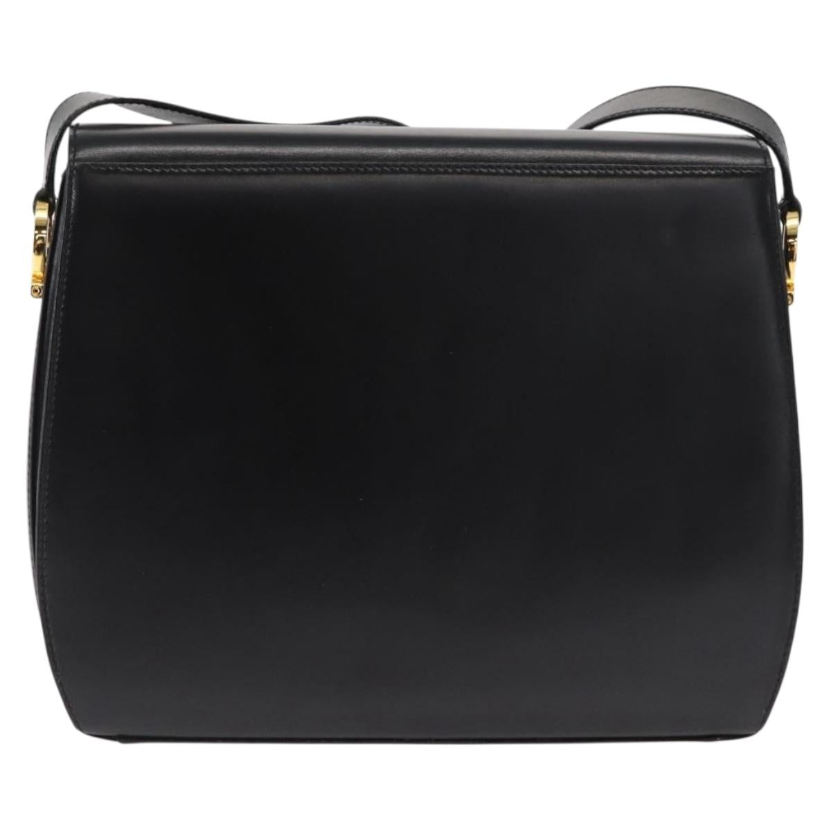 Salvatore Ferragamo Gancini Shoulder Bag Leather Black Gold Auth 164257