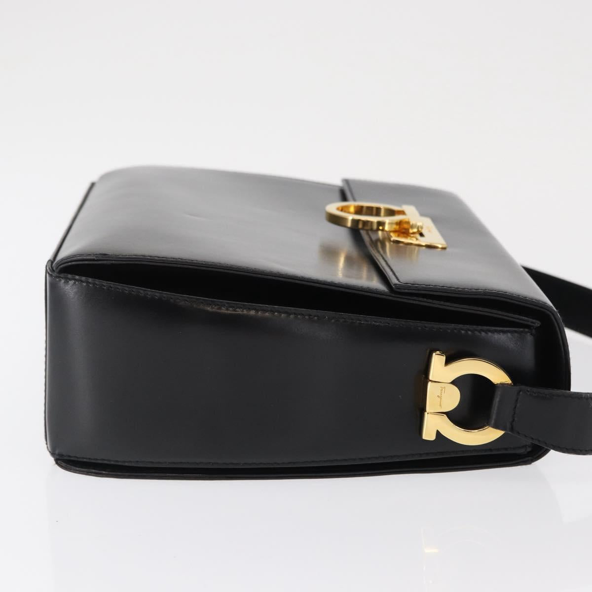 Salvatore Ferragamo Gancini Shoulder Bag Leather Black Gold Auth 164257