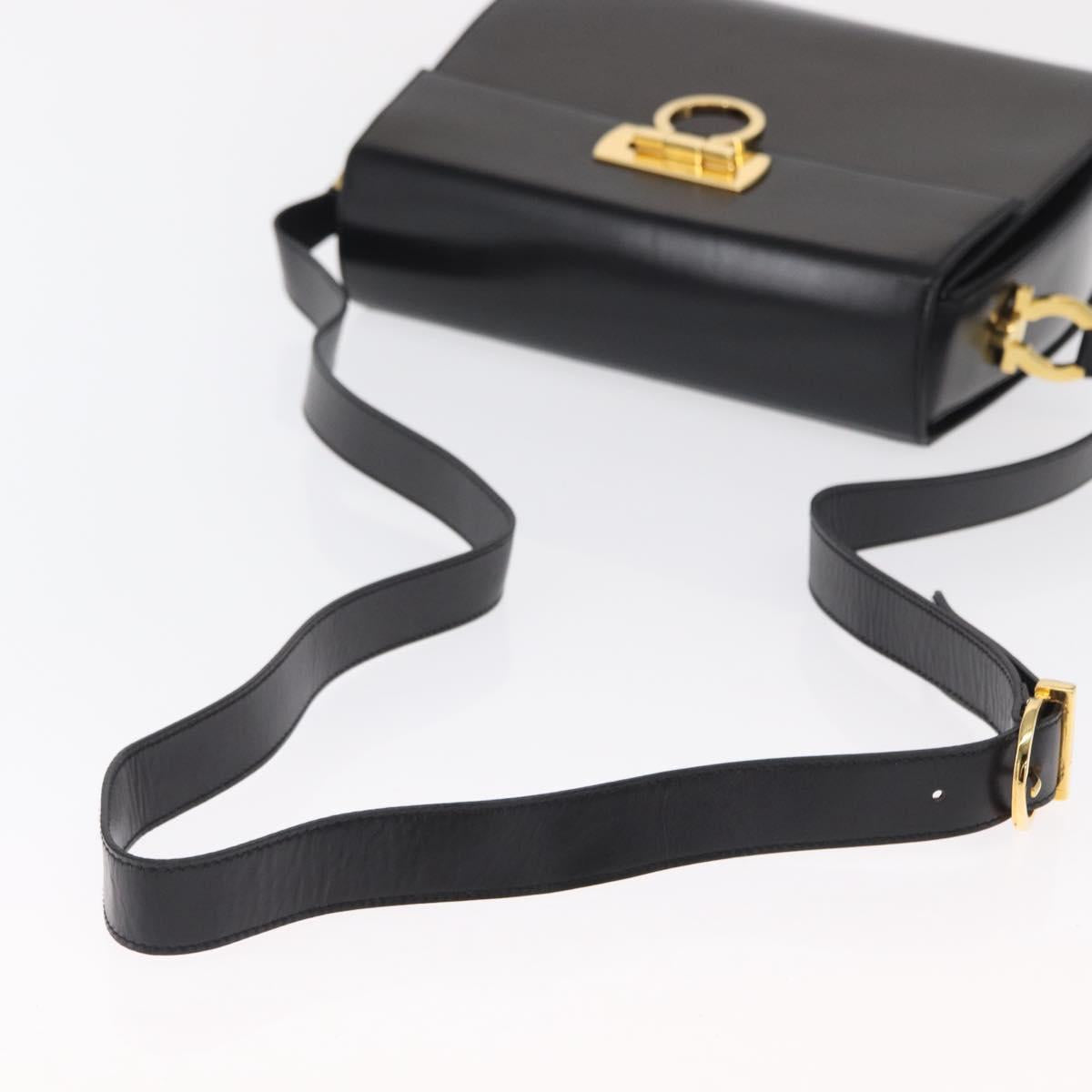 Salvatore Ferragamo Gancini Shoulder Bag Leather Black Gold Auth 164257