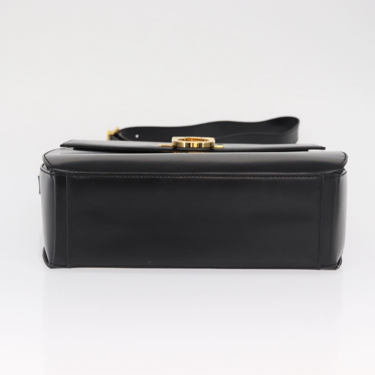 Salvatore Ferragamo Gancini Shoulder Bag Leather Black Gold Auth 164257