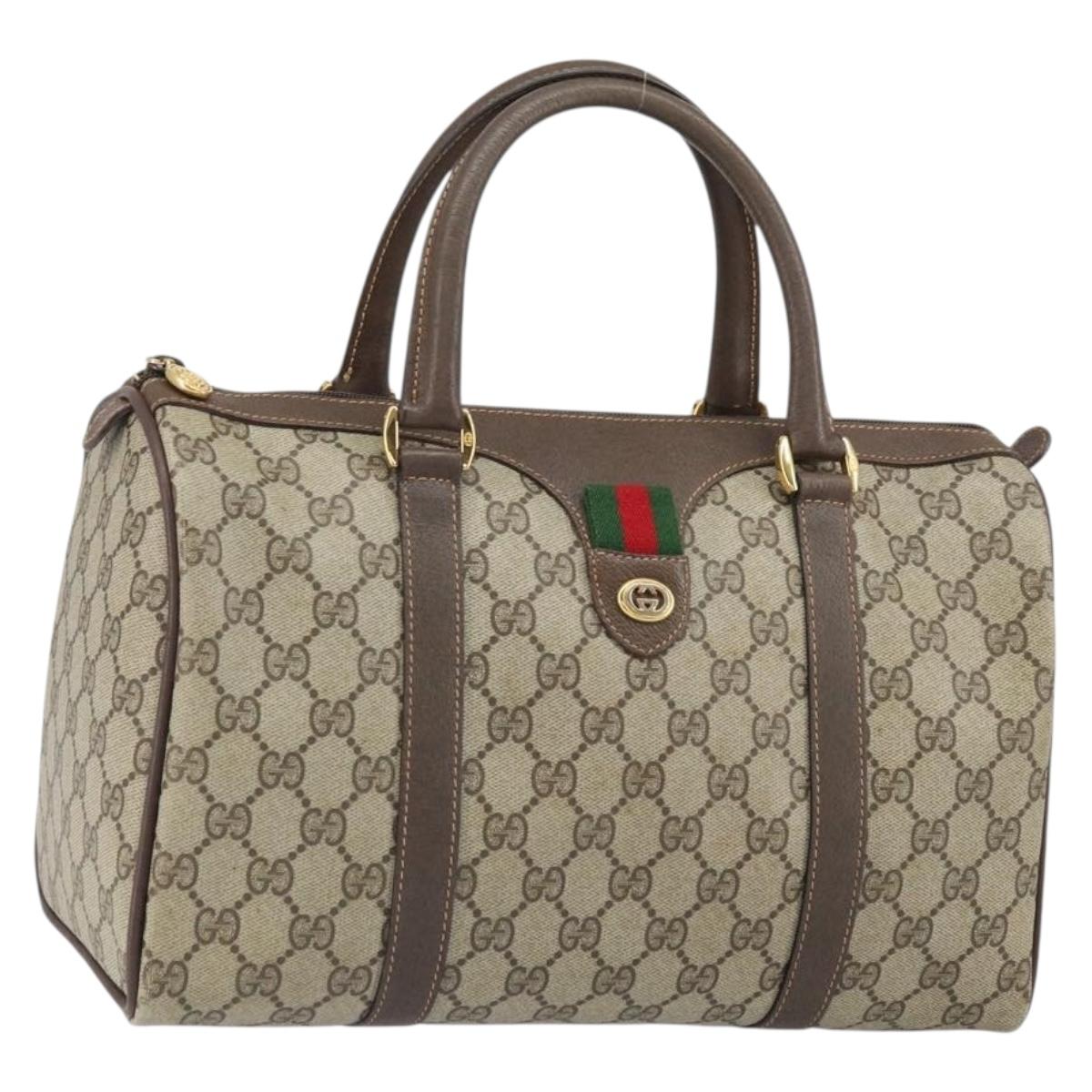 GUCCI GG Supreme Web Sherry Line Boston Bag PVC Beige Gold 40 02 007 Auth 164260