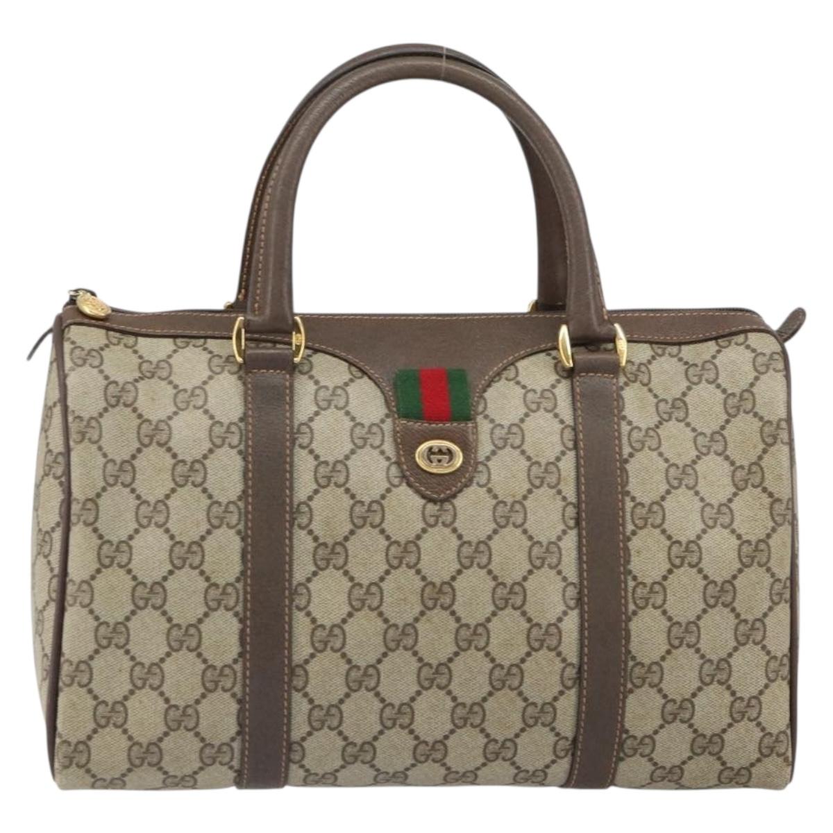 GUCCI GG Supreme Web Sherry Line Boston Bag PVC Beige Gold 40 02 007 Auth 164260