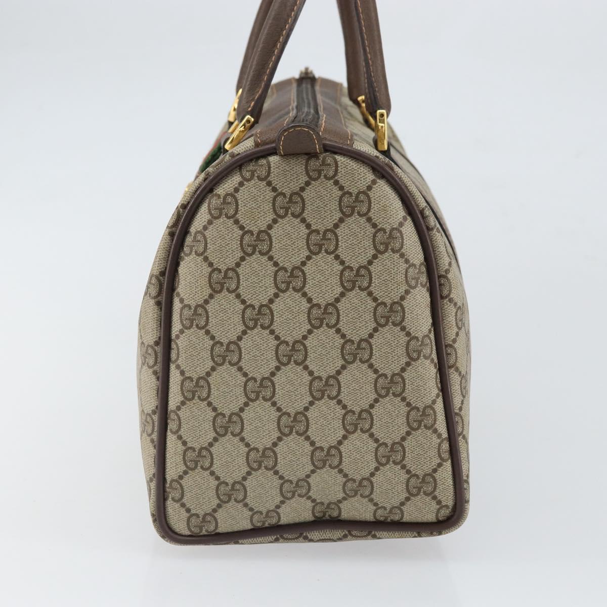 GUCCI GG Supreme Web Sherry Line Boston Bag PVC Beige Gold 40 02 007 Auth 164260