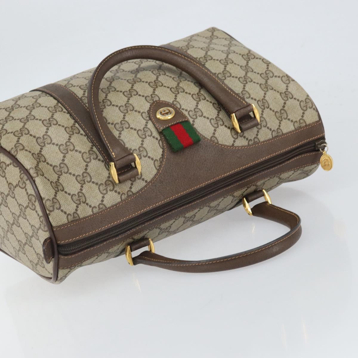 GUCCI GG Supreme Web Sherry Line Boston Bag PVC Beige Gold 40 02 007 Auth 164260
