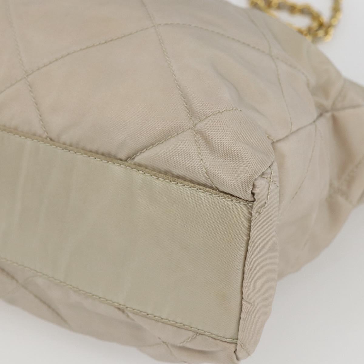 PRADA Chain Shoulder Bag Nylon Ivory Gold Auth 164262