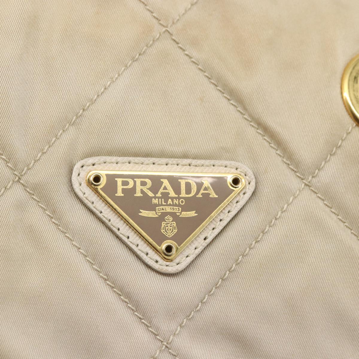 PRADA Chain Shoulder Bag Nylon Ivory Gold Auth 164262
