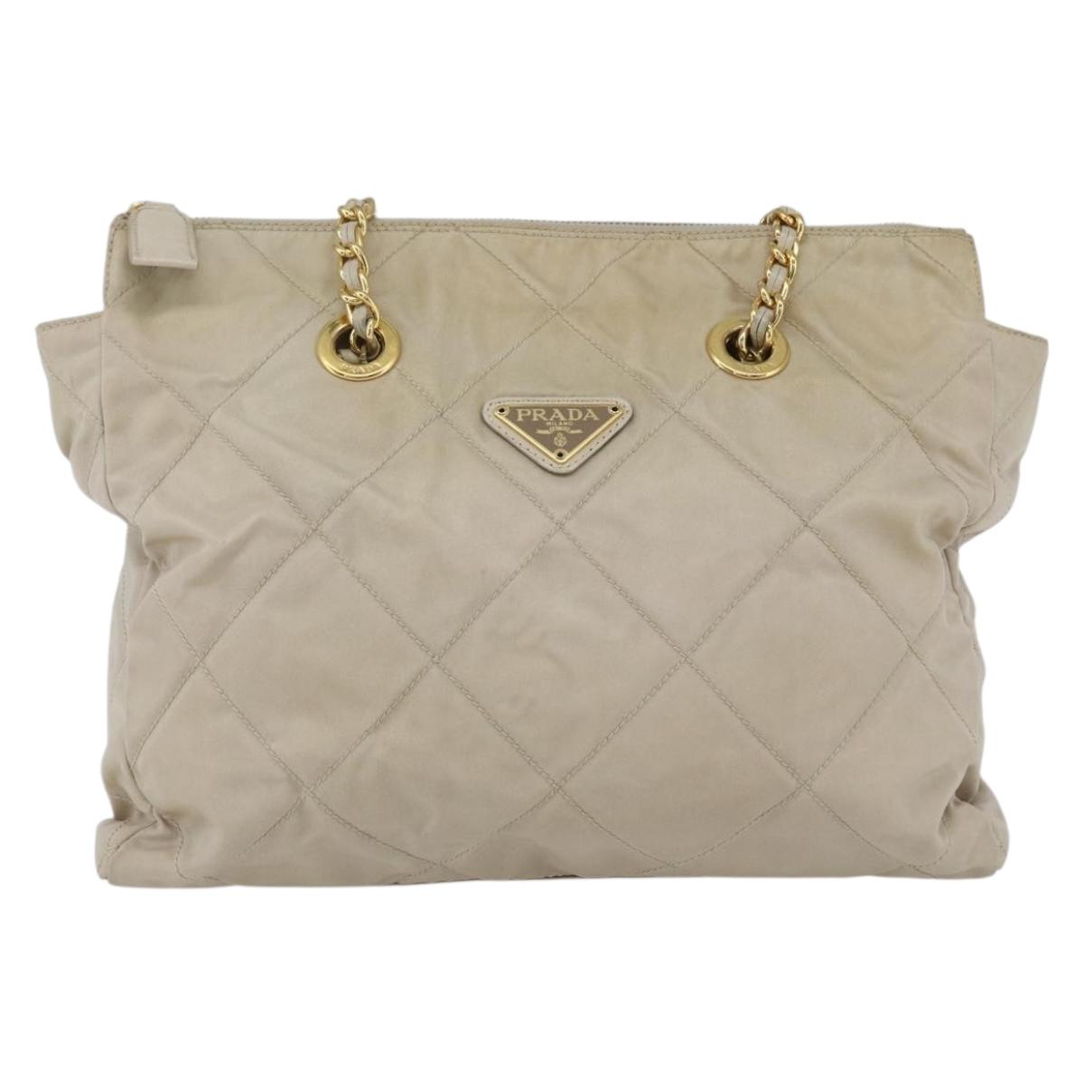 PRADA Chain Shoulder Bag Nylon Ivory Gold Auth 164262
