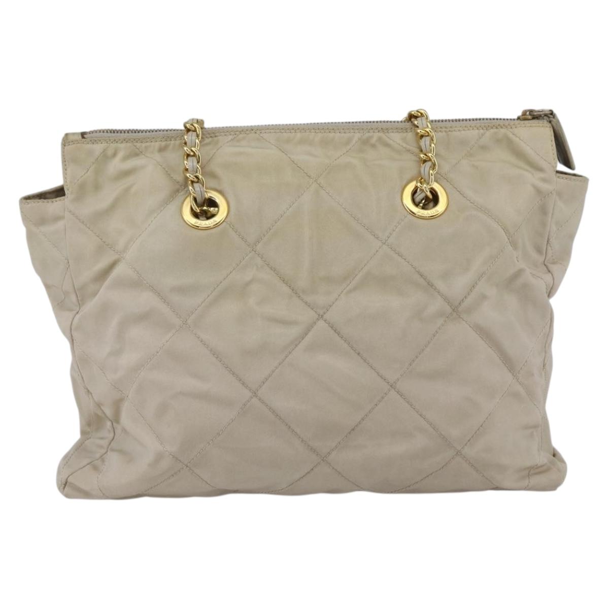 PRADA Chain Shoulder Bag Nylon Ivory Gold Auth 164262