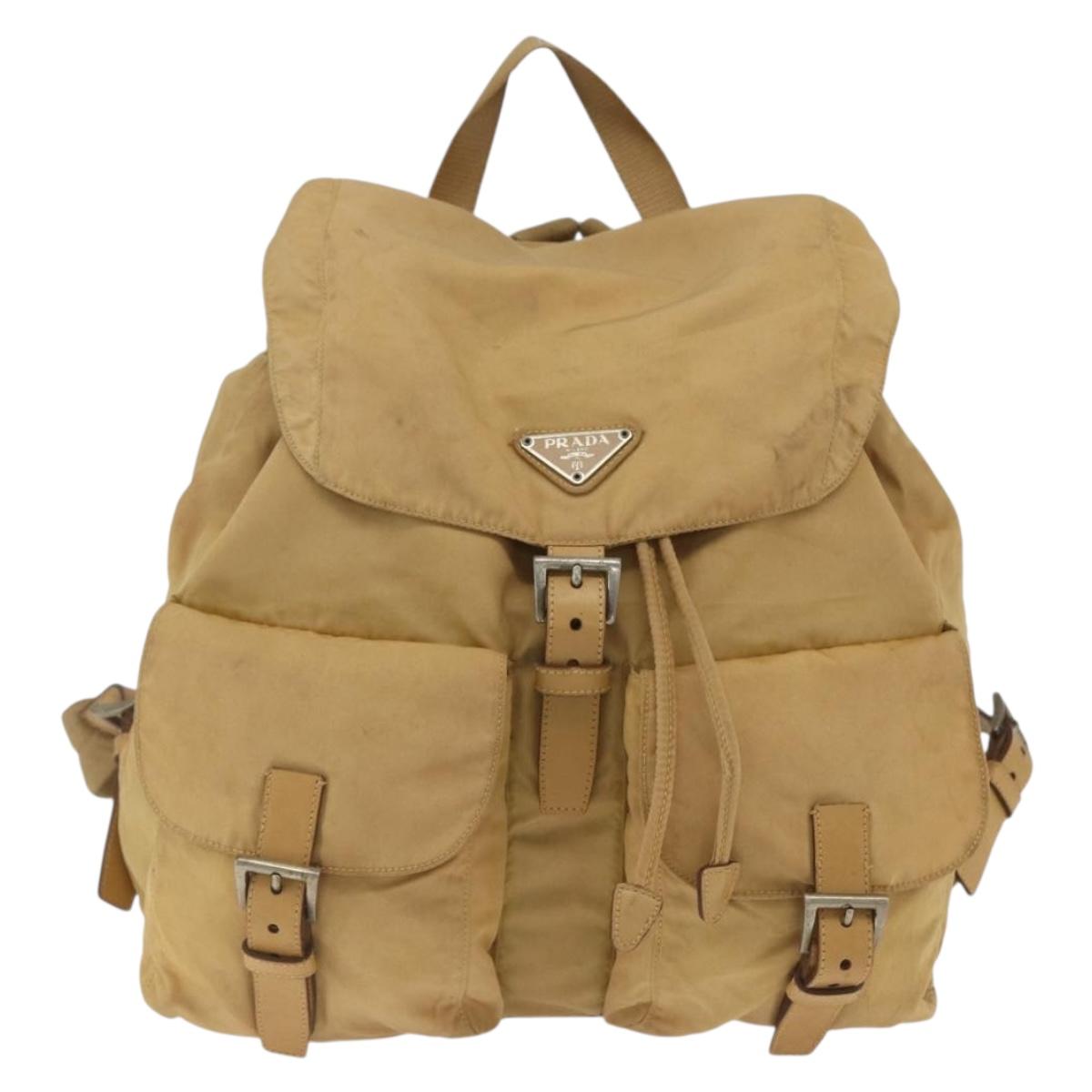 PRADA Backpack Nylon Beige Silver Auth 164263