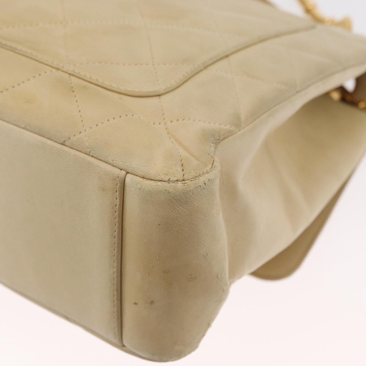 CHANEL Matelasse Chain Shoulder Bag Lamb Skin Ivory Gold CC Auth 164270