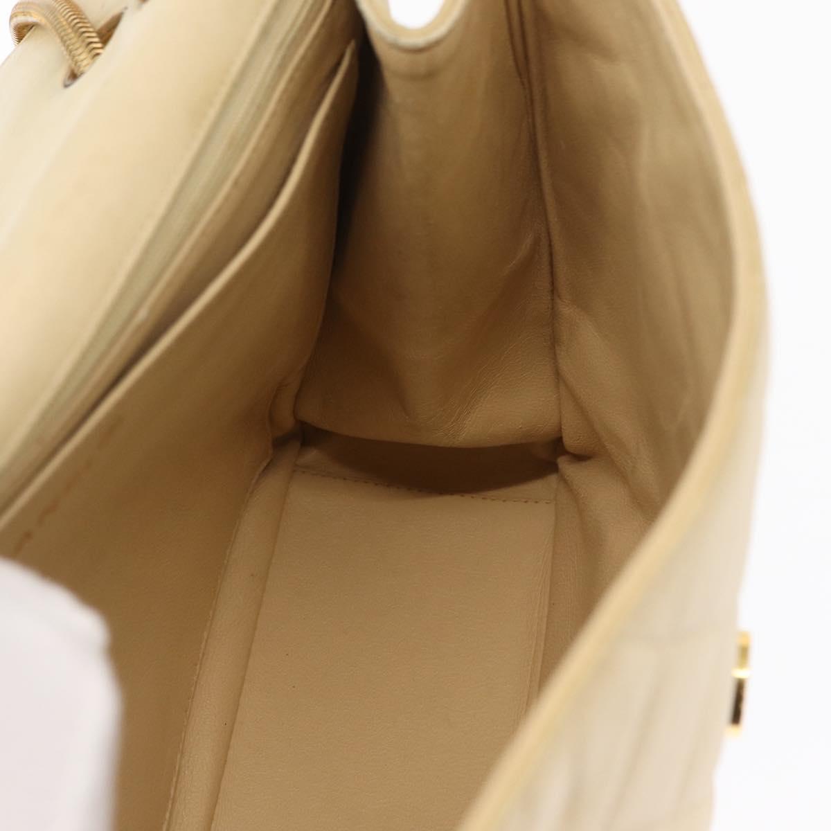 CHANEL Matelasse Chain Shoulder Bag Lamb Skin Ivory Gold CC Auth 164270